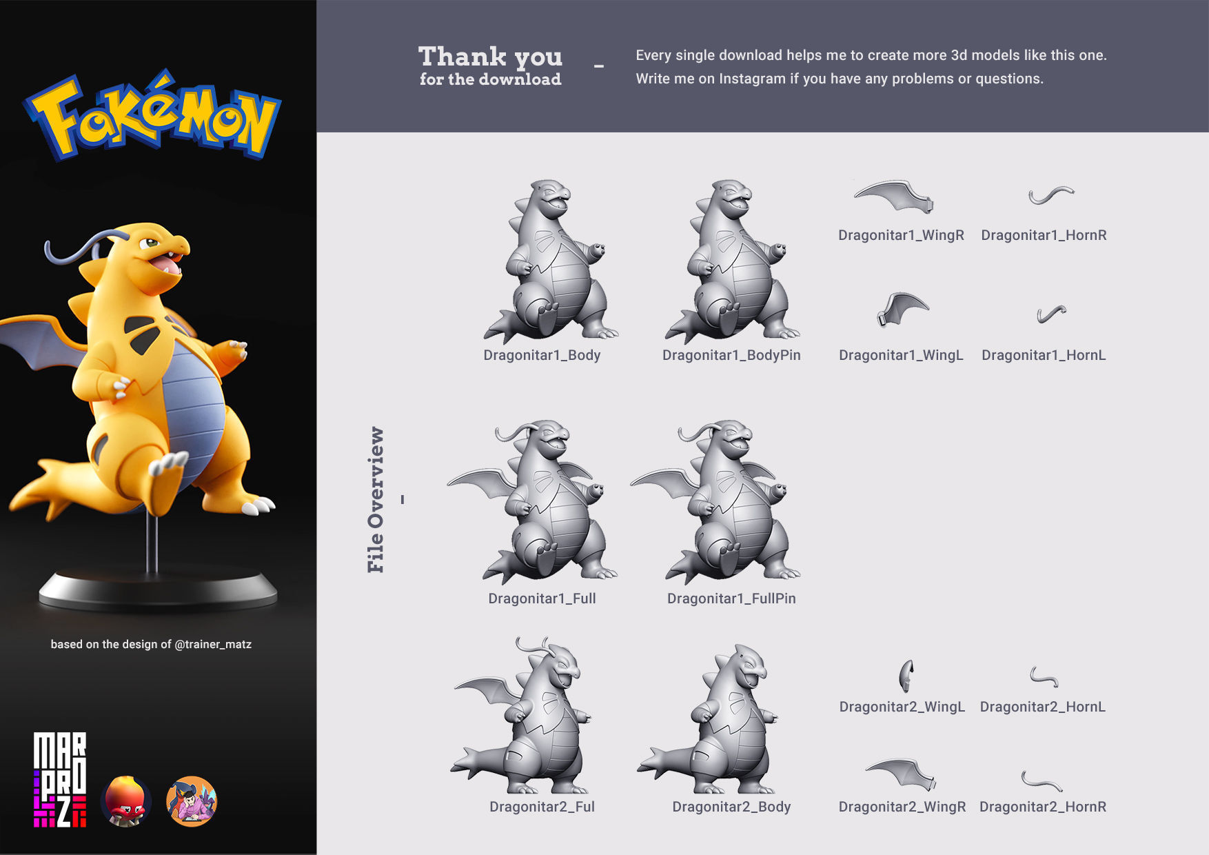 Pokemon - Dragonite x Tyranitar 3D print model_2