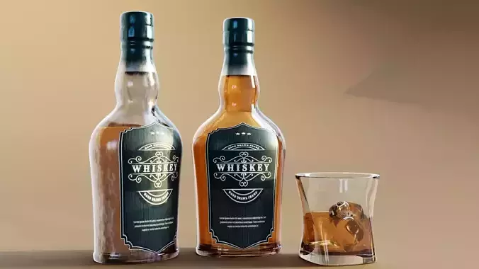 Old Whiskey Bottle and Glass