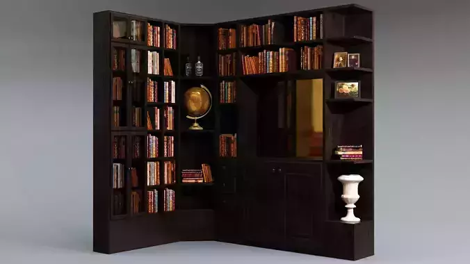 Old Retro Bookshelf and Decoration 3D model