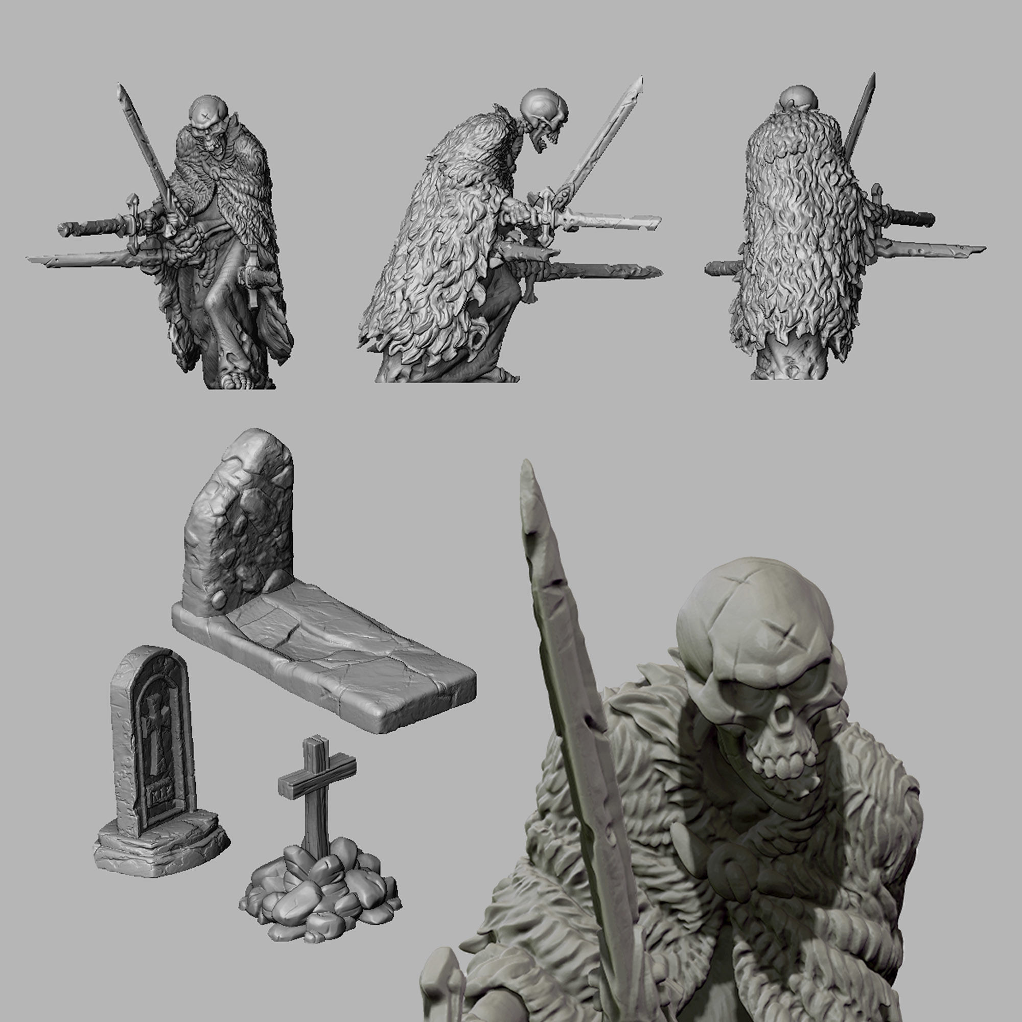 SKELETON OF 4 SWORDS 3D print model_1