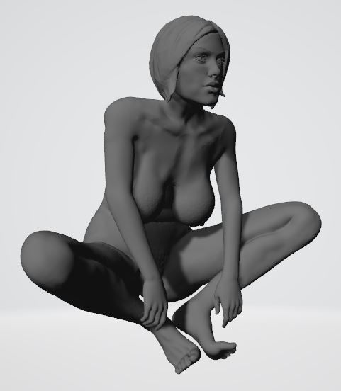 SITTING 8 woman on rock 3D print model_3