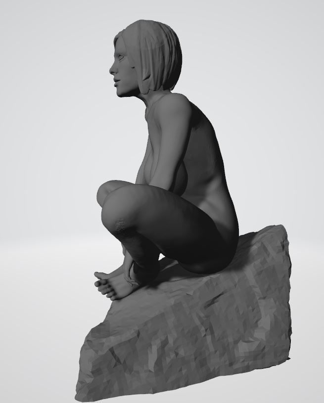 SITTING 8 woman on rock 3D print model_1