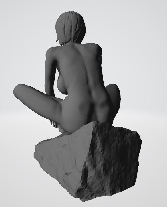 SITTING 8 woman on rock 3D print model_2