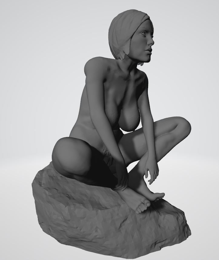 SITTING 8 woman on rock 3D print model_5