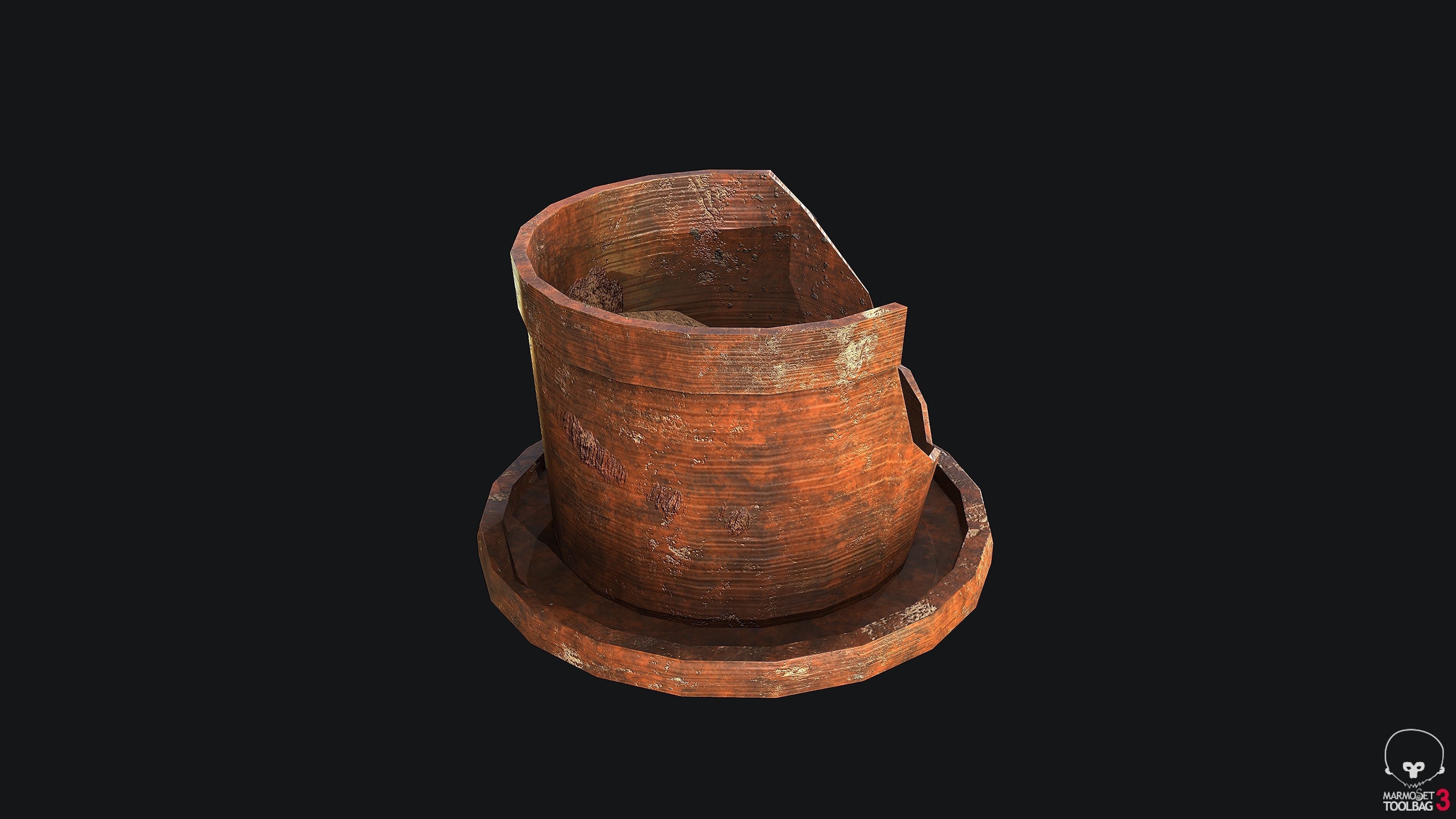 Plant Pot Broken PBR Game Ready Low-poly 3D model_2
