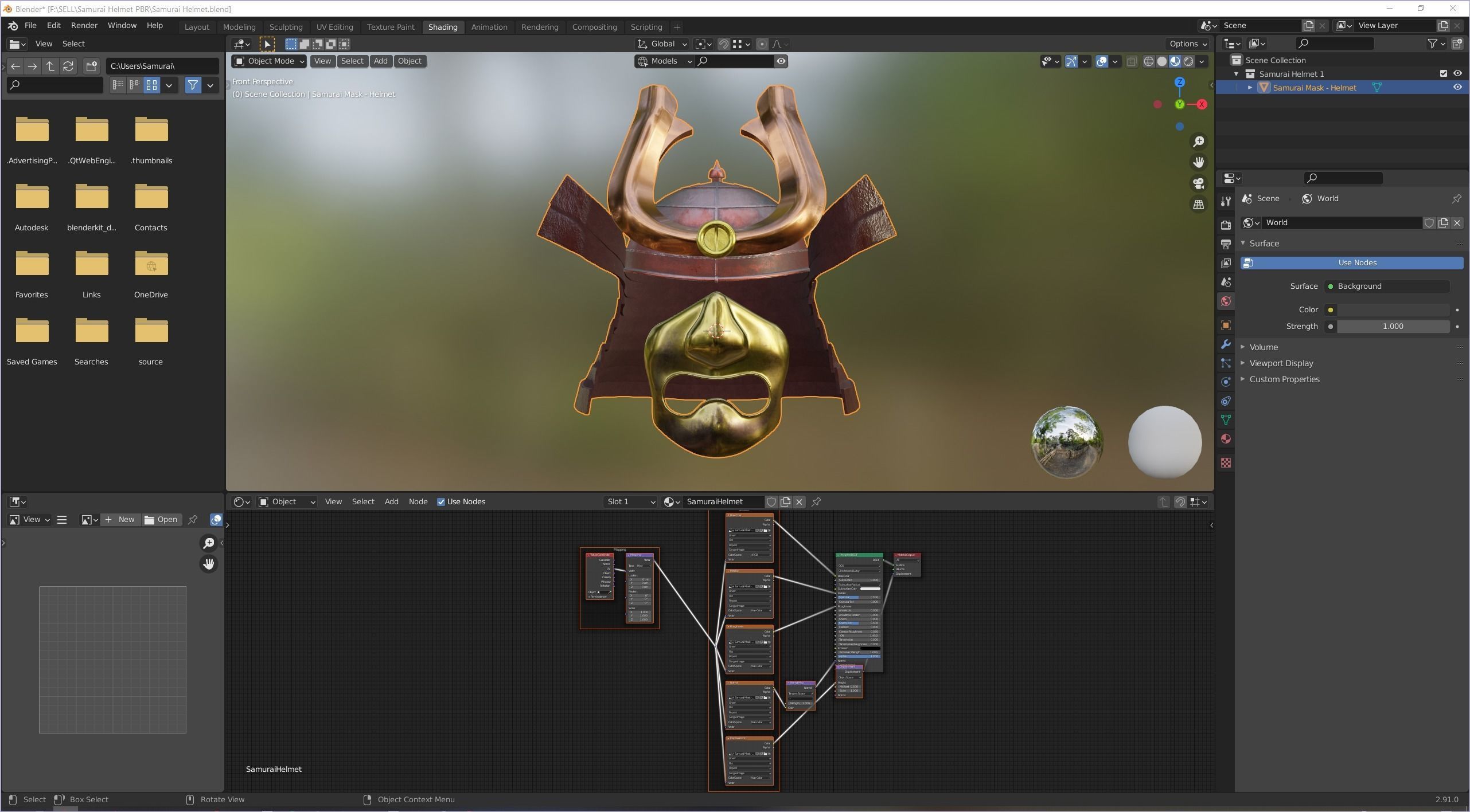 Samurai Helmet and face mask - 2K Full PBR textures Low-poly 3D model_9