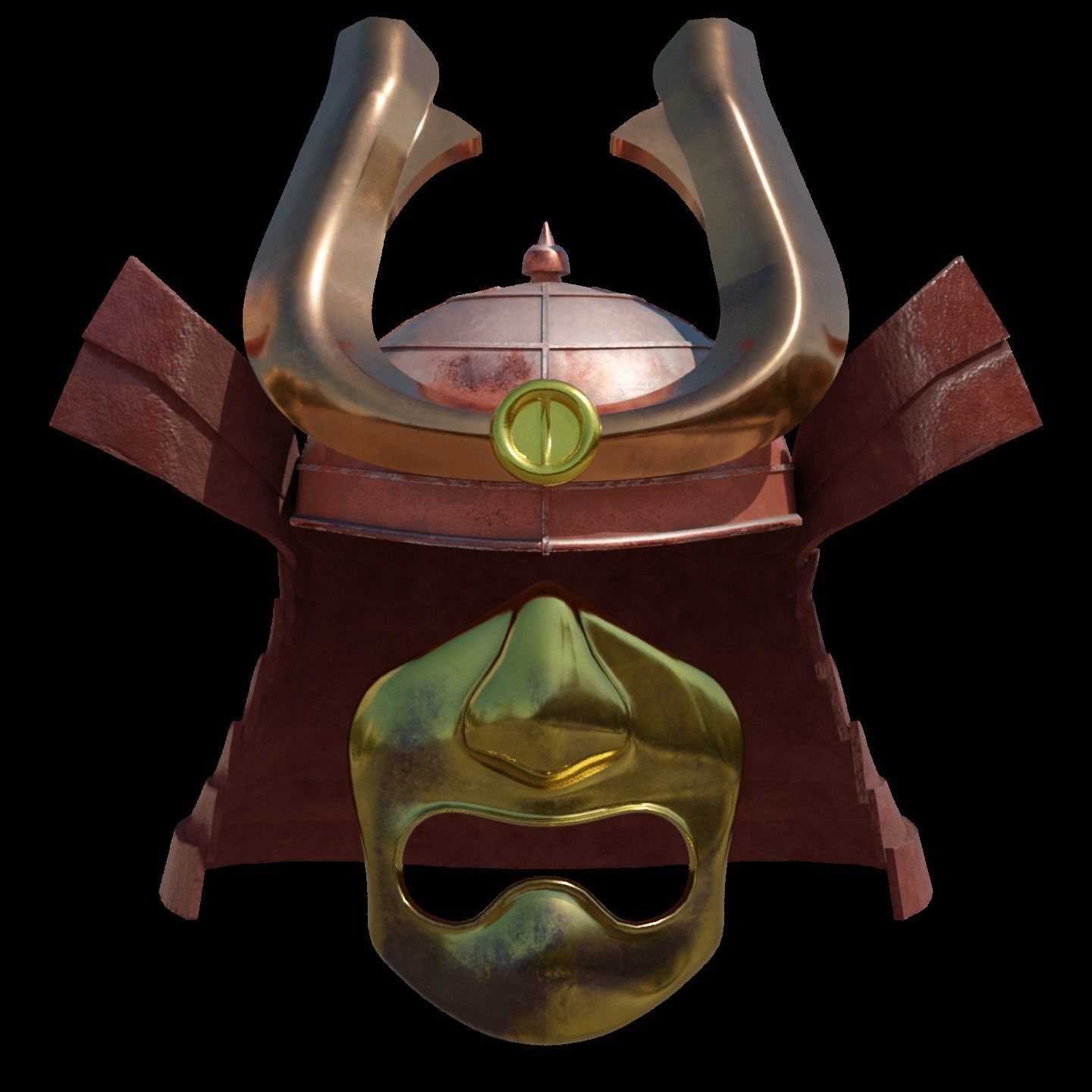 Samurai Helmet and face mask - 2K Full PBR textures Low-poly 3D model_1