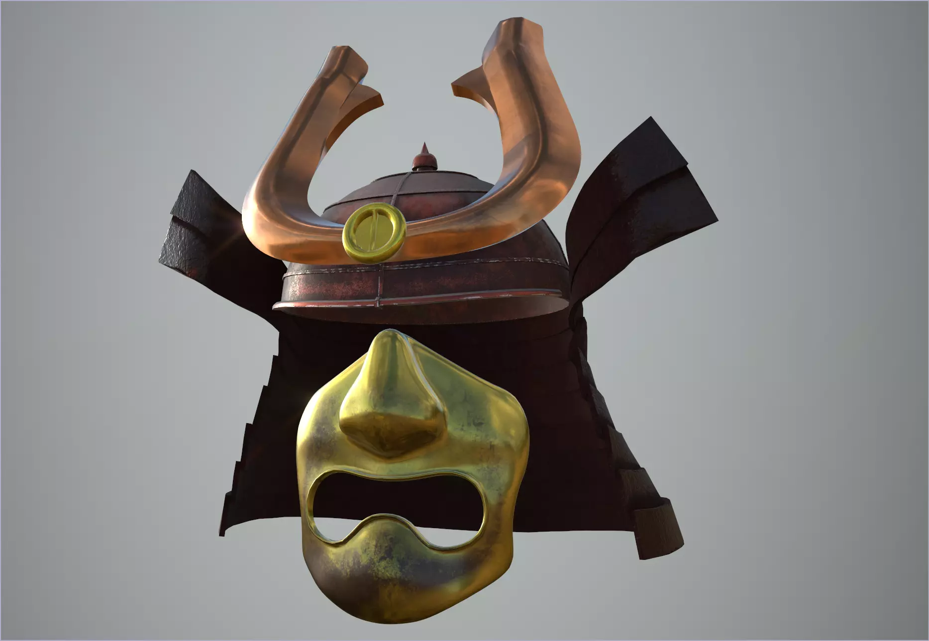 Samurai Helmet and face mask - 2K Full PBR textures Low-poly 3D model_0