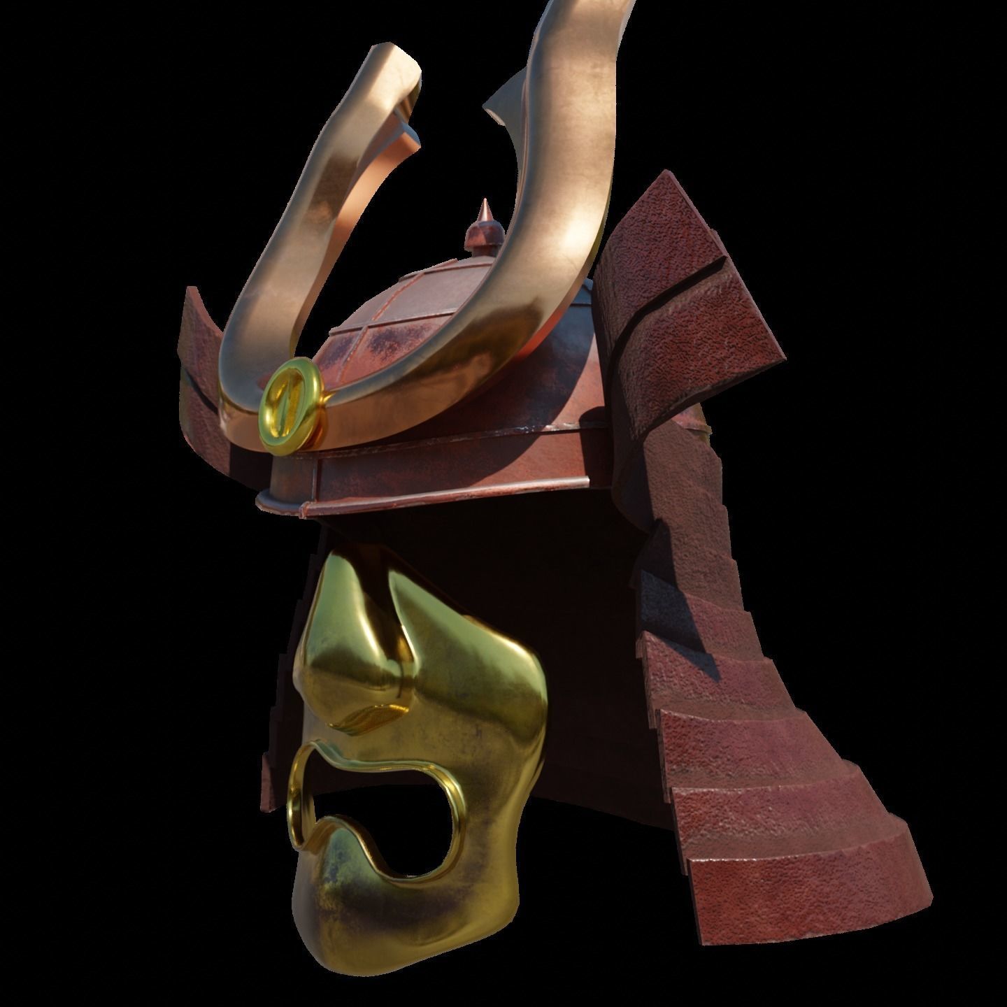 Samurai Helmet and face mask - 2K Full PBR textures Low-poly 3D model_2
