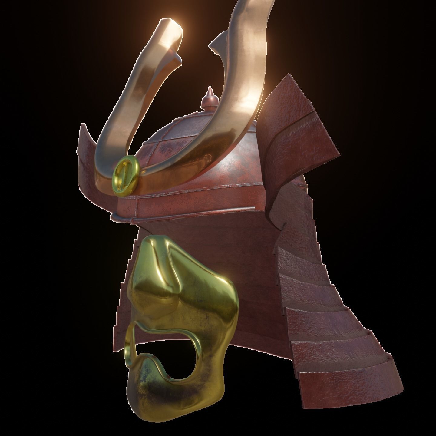Samurai Helmet and face mask - 2K Full PBR textures Low-poly 3D model_10