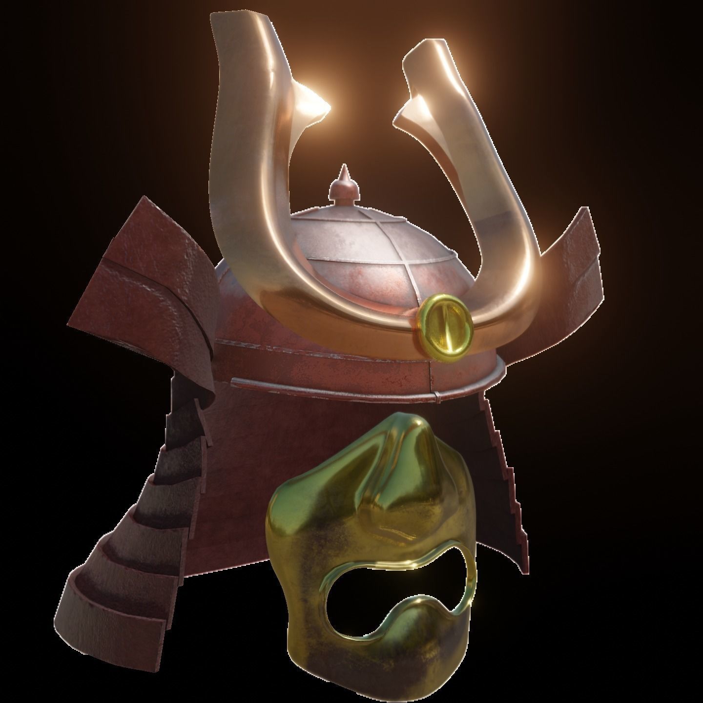 Samurai Helmet and face mask - 2K Full PBR textures Low-poly 3D model_12