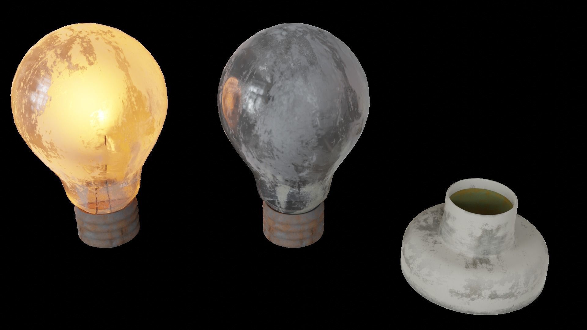 Old Light Bulb with Holder Low-poly 3D model_2