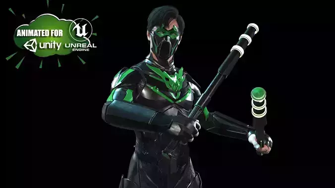 SuperHeroGameReady ninja in suit Low-poly 3D model