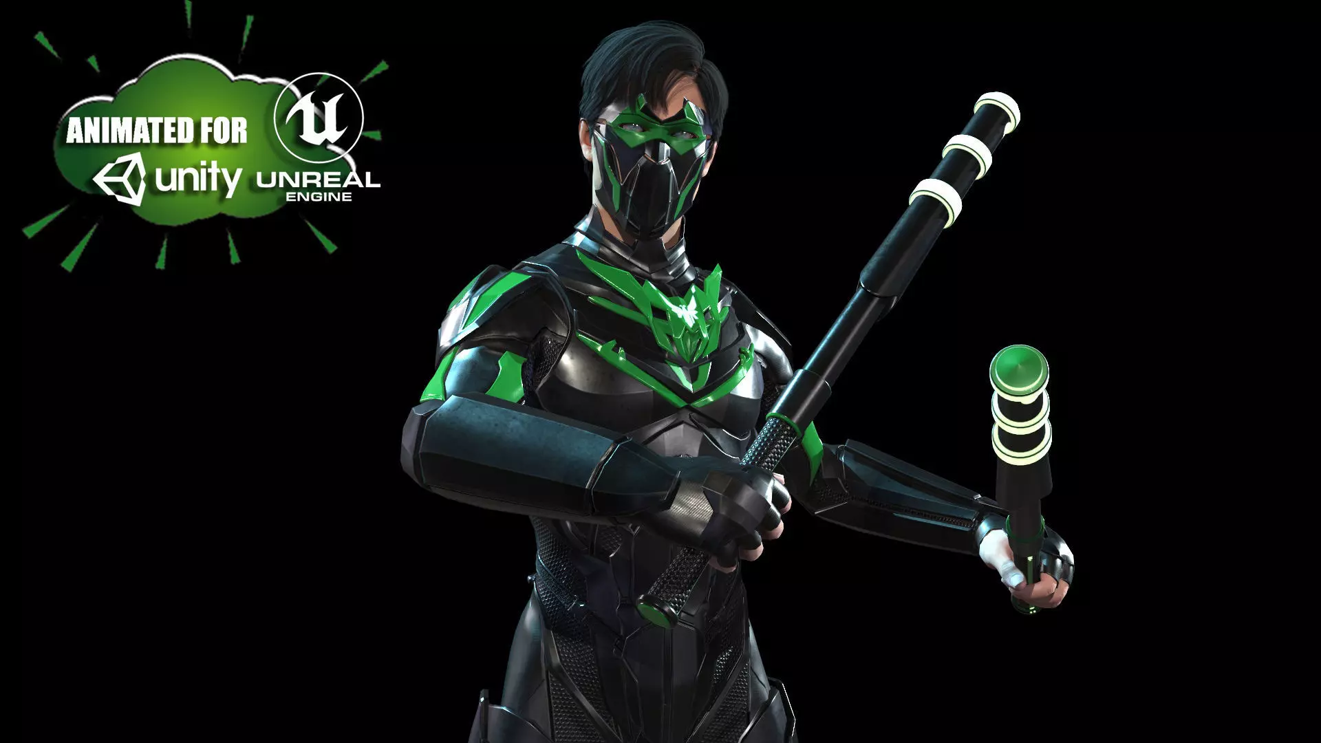 SuperHeroGameReady ninja in suit Low-poly 3D model_0