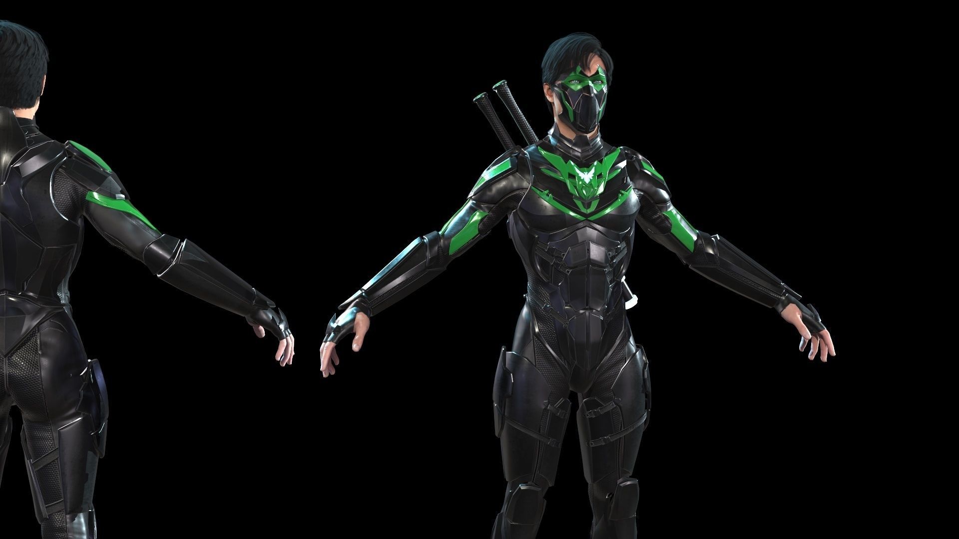 SuperHeroGameReady ninja in suit Low-poly 3D model_9