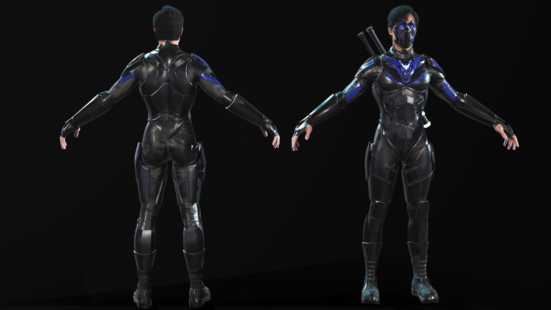 SuperHeroGameReady ninja in suit Low-poly 3D model_3