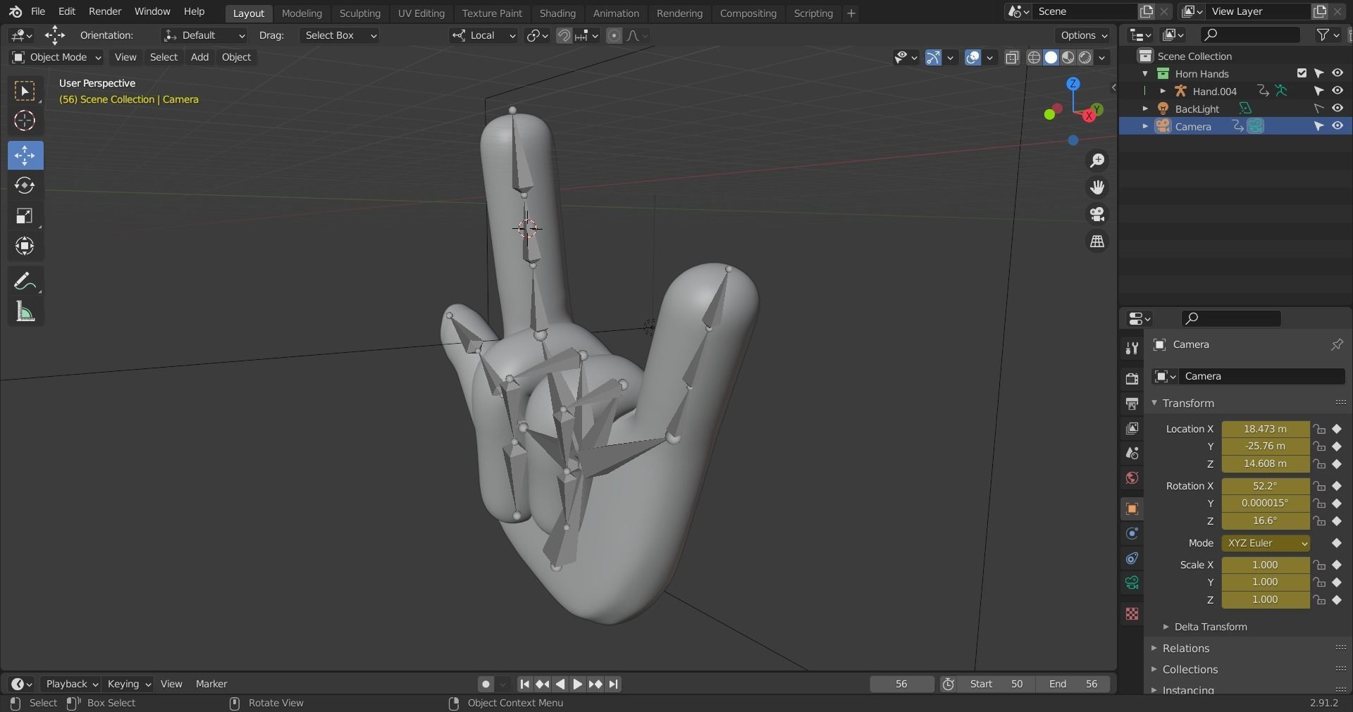 Animated Horn Emoji Hand Gesture Low-poly 3D model_9