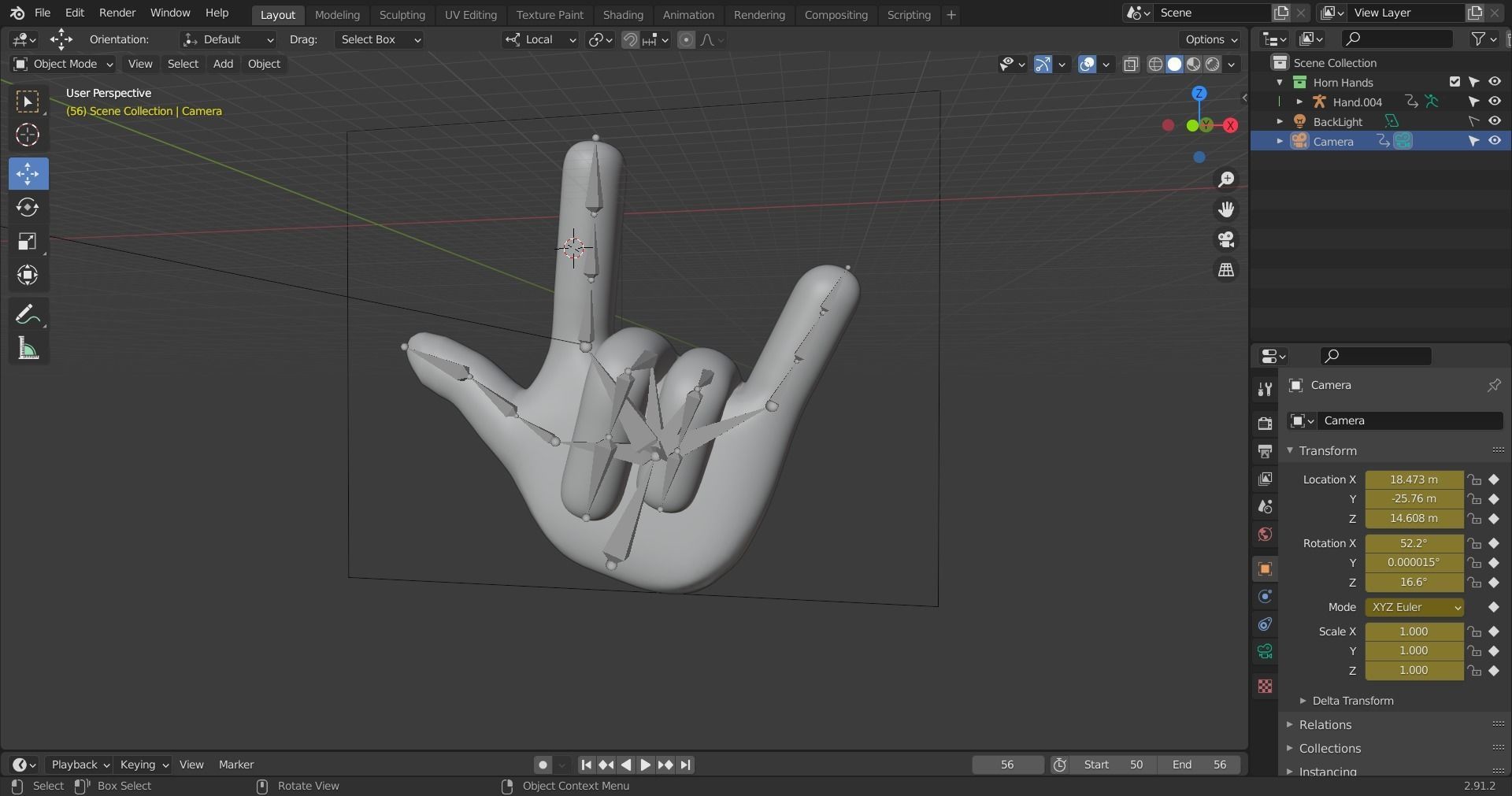 Animated Horn Emoji Hand Gesture Low-poly 3D model_8