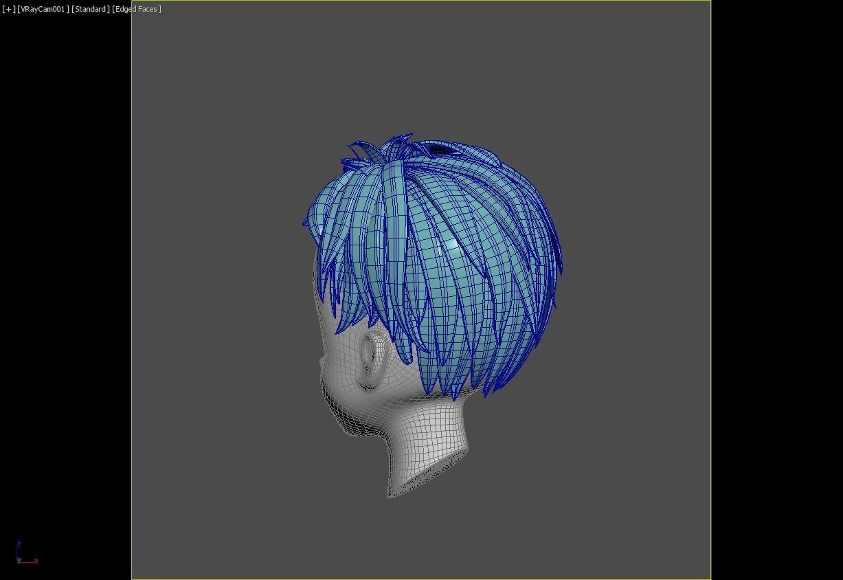 Anime Hair style Model for Men character 3D model_9