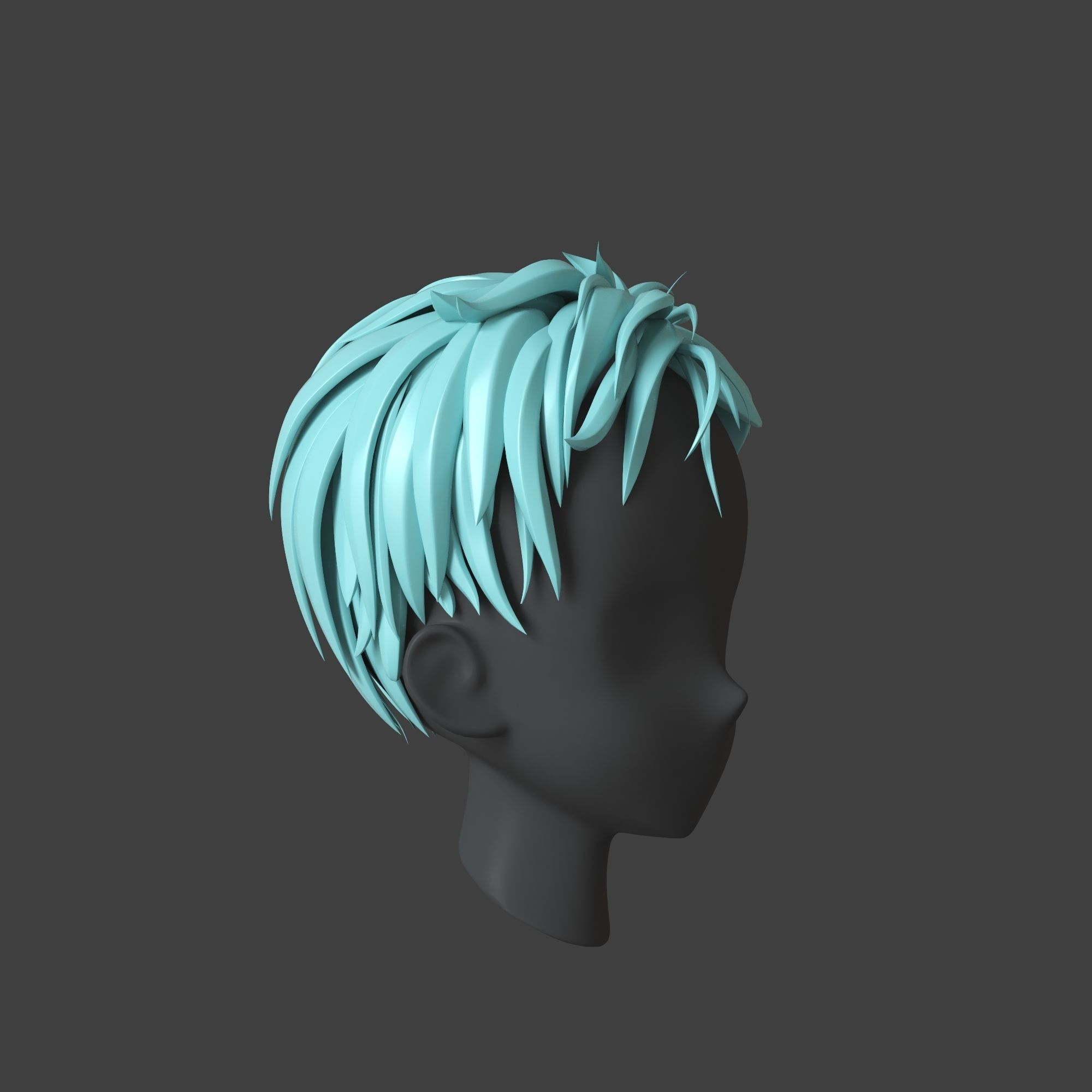 Anime Hair style Model for Men character 3D model_7
