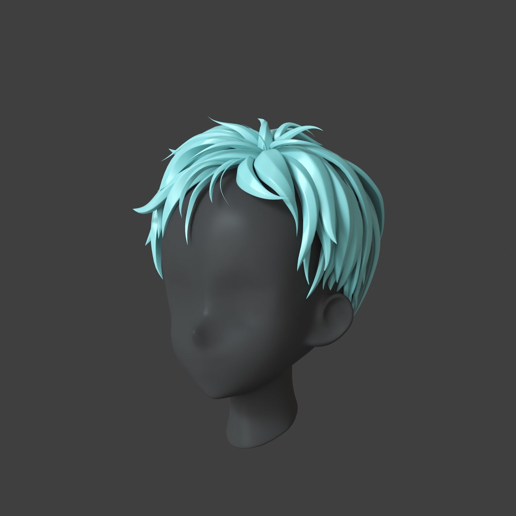 Anime Hair style Model for Men character 3D model_1