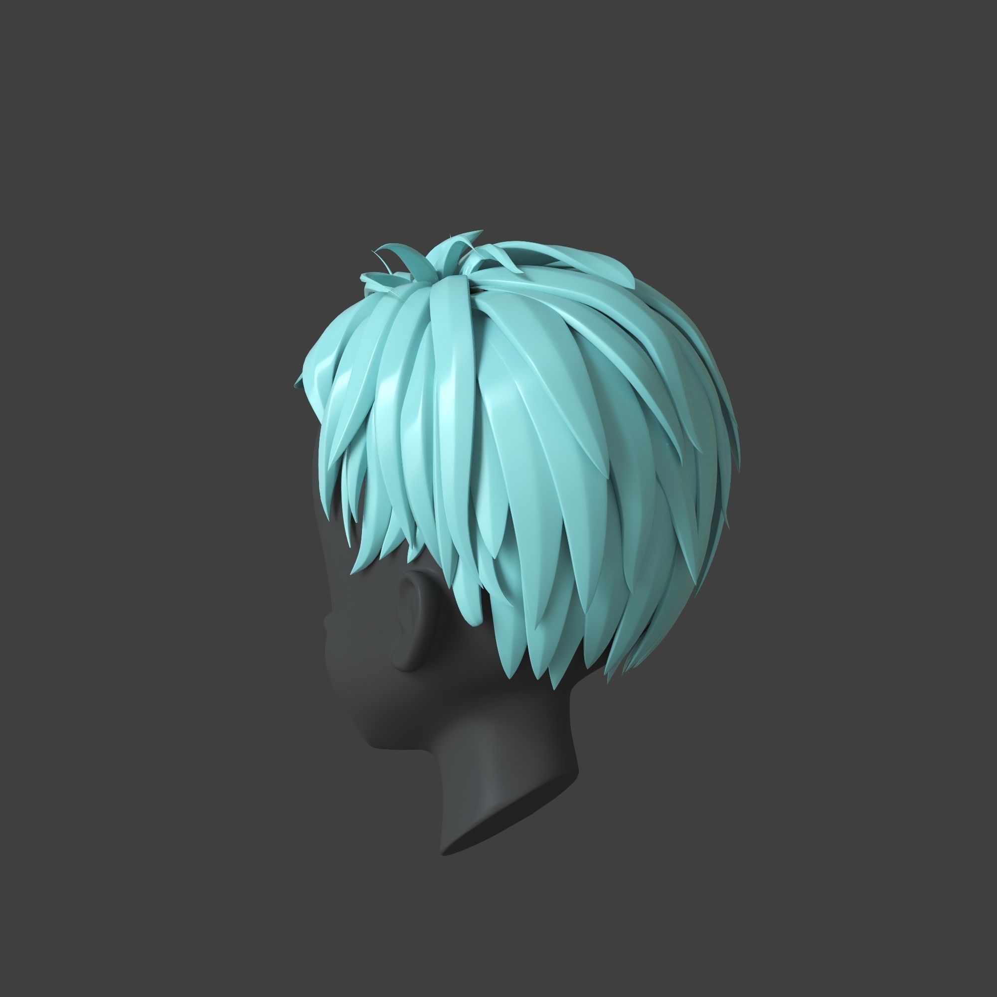 Anime Hair style Model for Men character 3D model_4