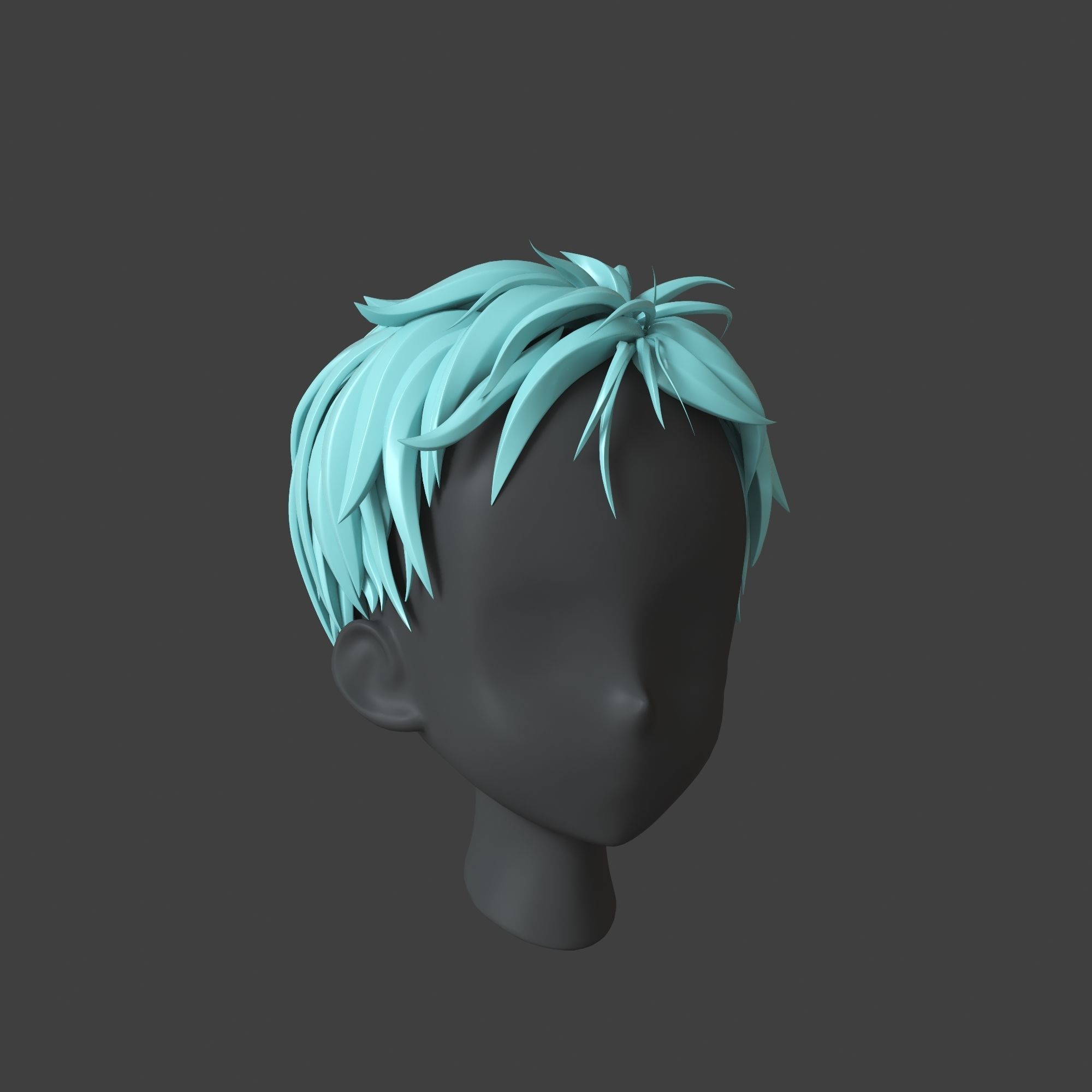 Anime Hair style Model for Men character 3D model_8