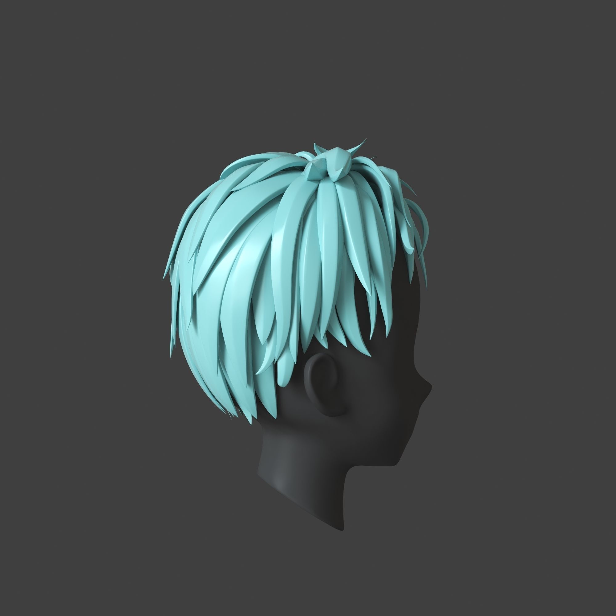 Anime Hair style Model for Men character 3D model_6