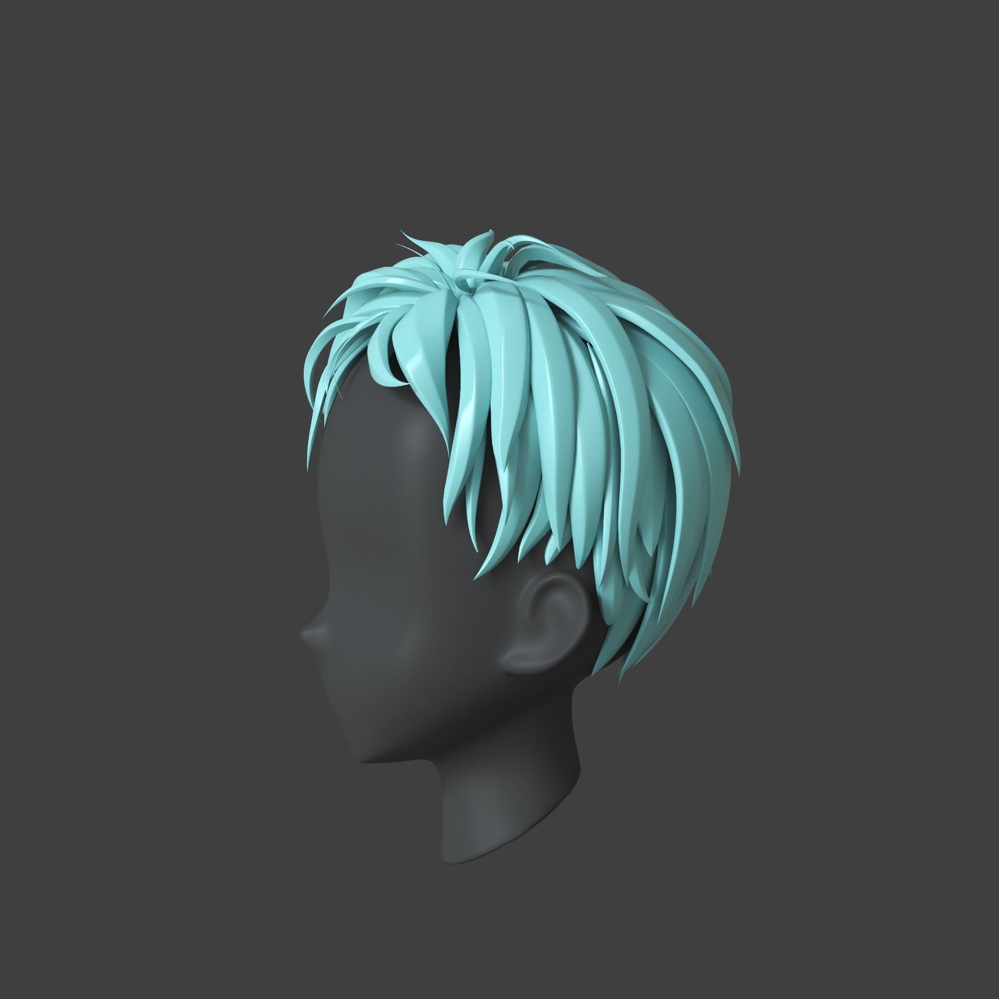 Anime Hair style Model for Men character 3D model_3