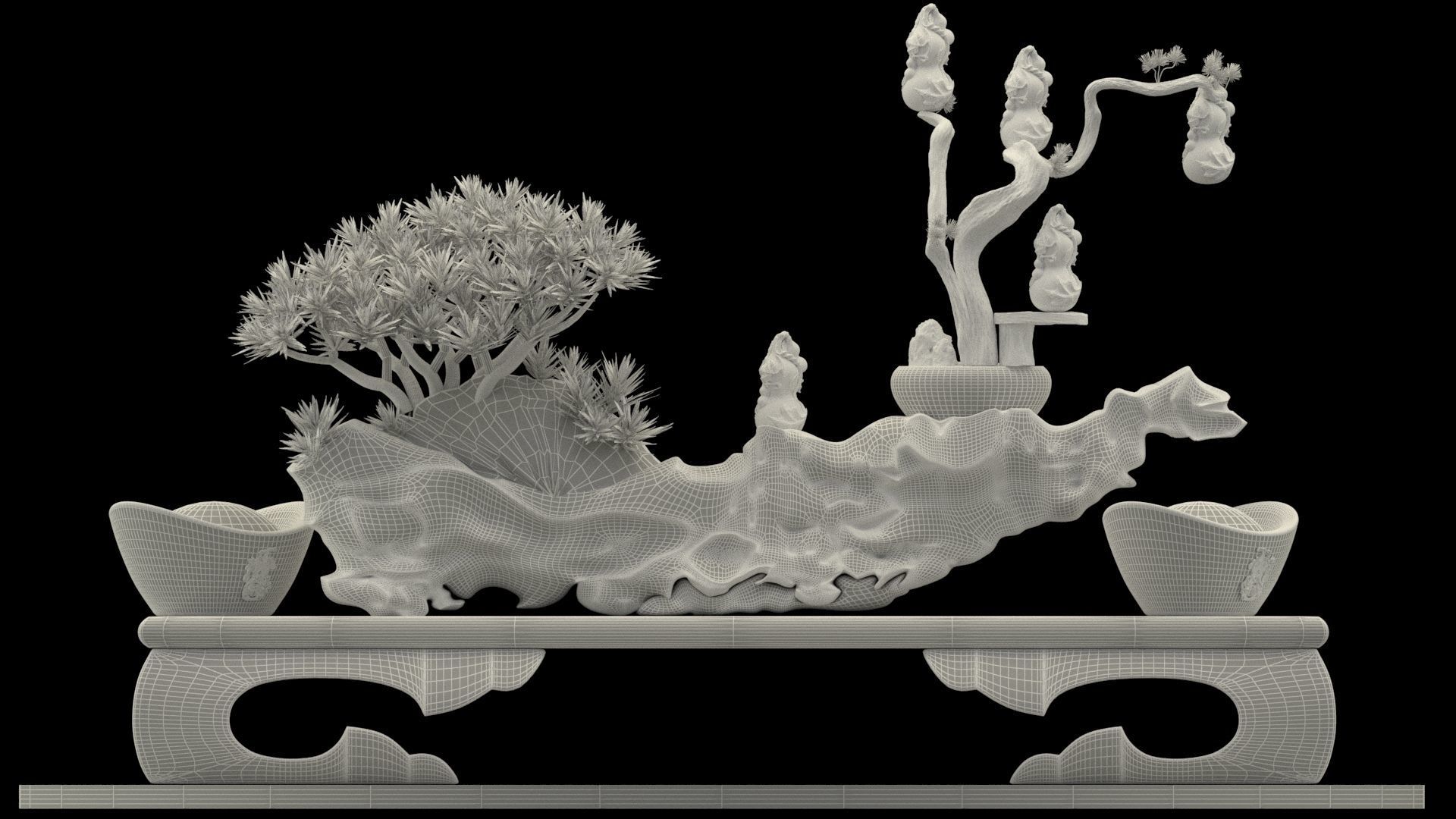 Chinese gold ingot and gourd 3D model_5