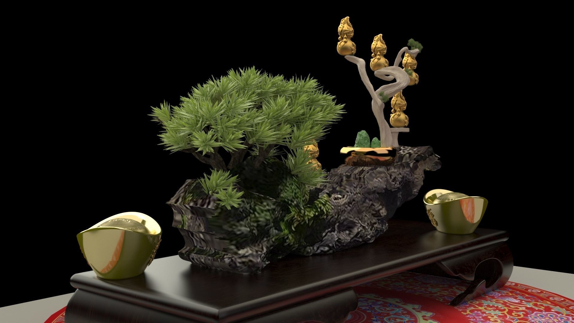 Chinese gold ingot and gourd 3D model_3