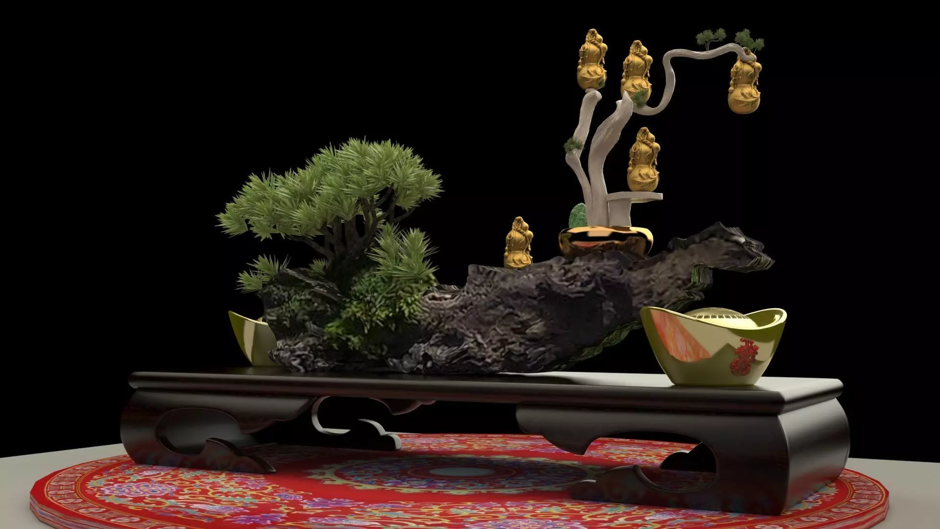 Chinese gold ingot and gourd 3D model_0