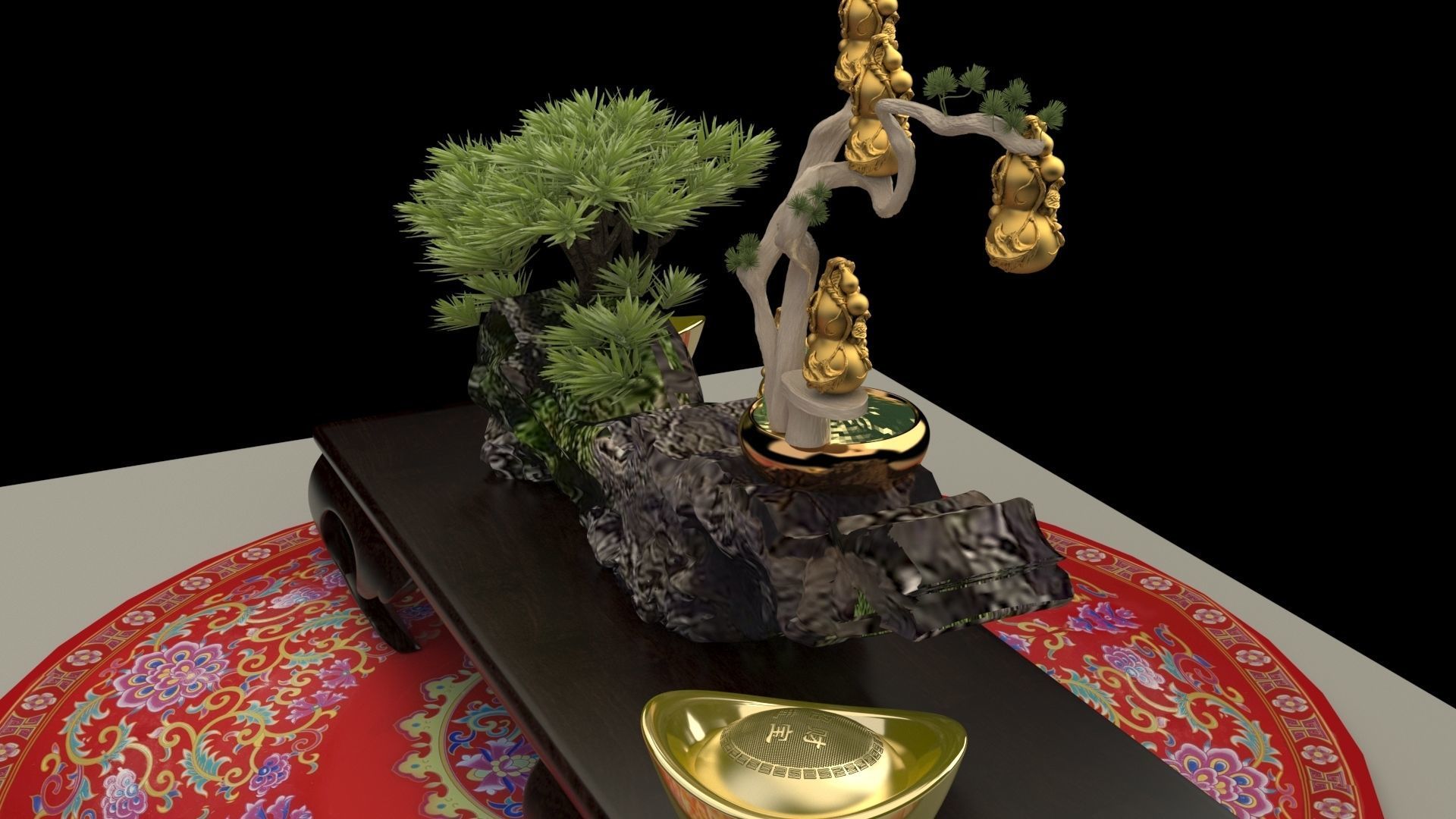 Chinese gold ingot and gourd 3D model_4