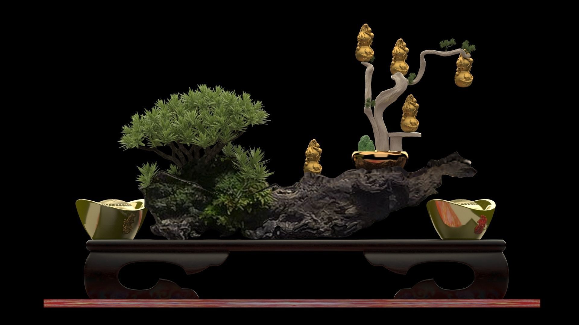 Chinese gold ingot and gourd 3D model_2