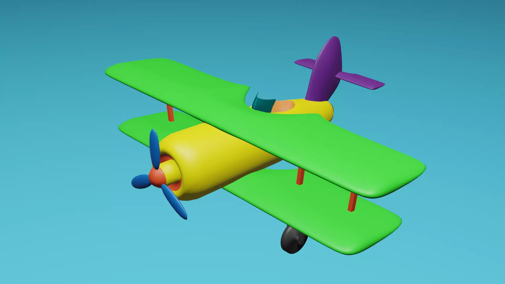 Cartoon airplane 3d model with green with red cute kids 3D model_0