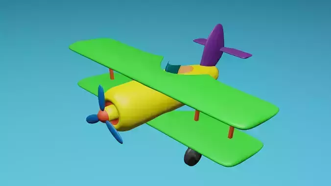 Cartoon airplane 3d model with green with red cute kids