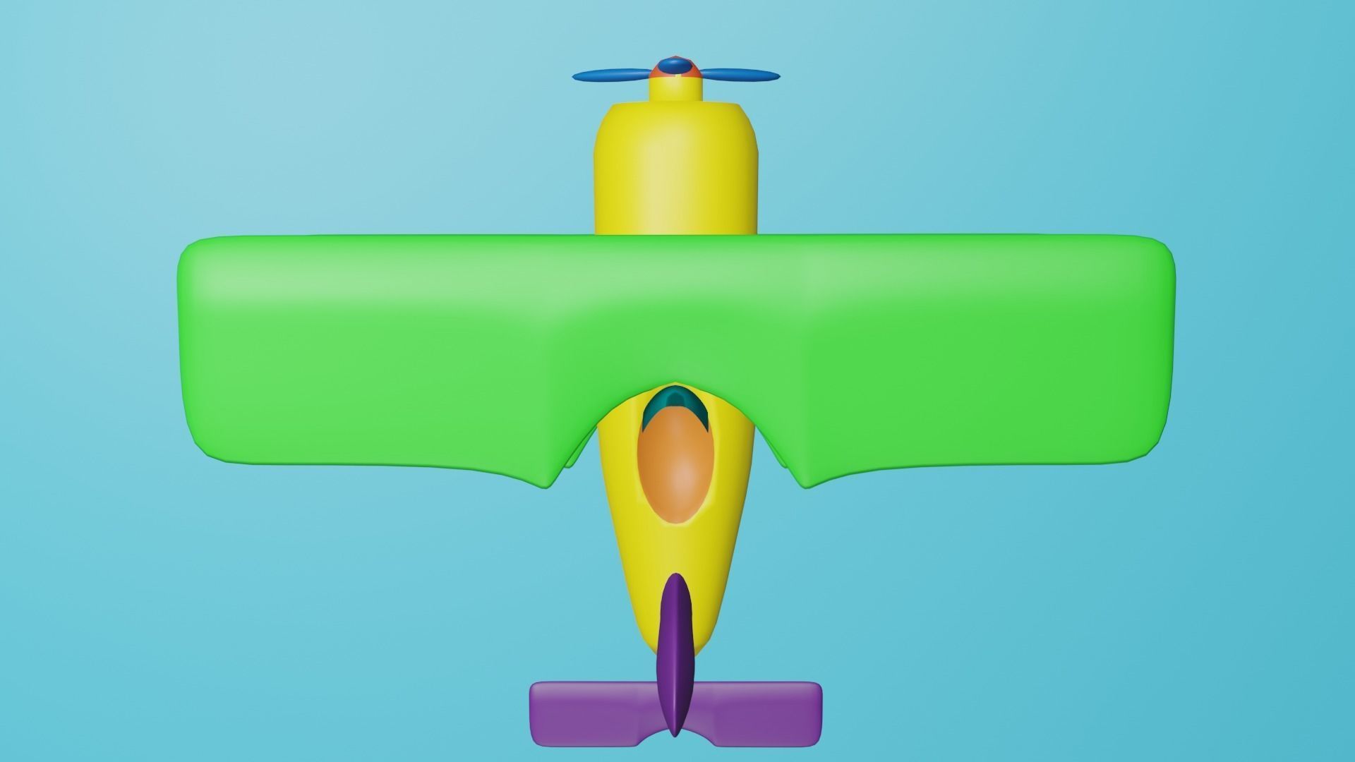 Cartoon airplane 3d model with green with red cute kids 3D model_1