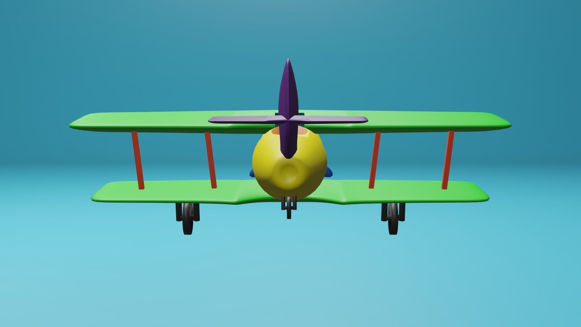 Cartoon airplane 3d model with green with red cute kids 3D model_2