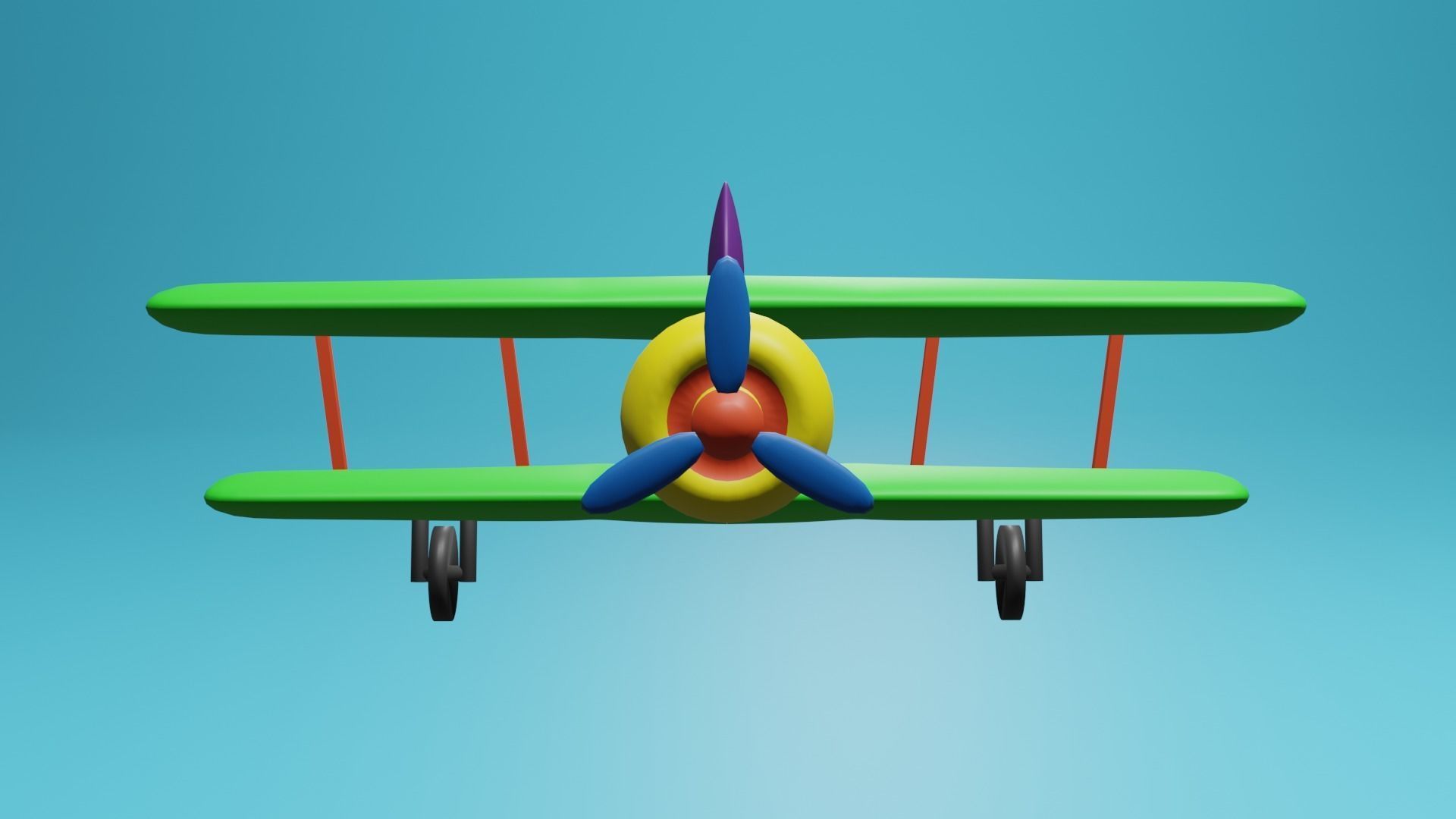 Cartoon airplane 3d model with green with red cute kids 3D model_3