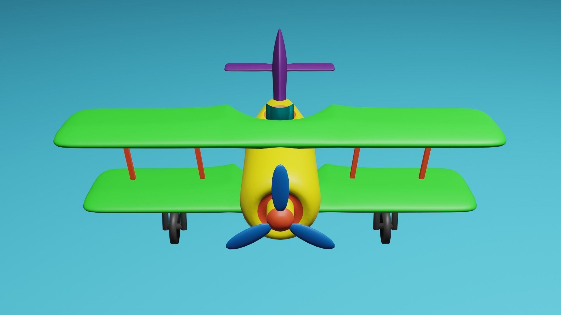 Cartoon airplane 3d model with green with red cute kids 3D model_4