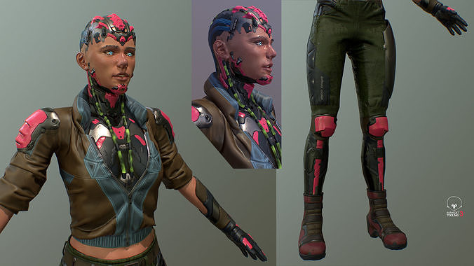 Cyberpunk girl  Low-poly 3D model