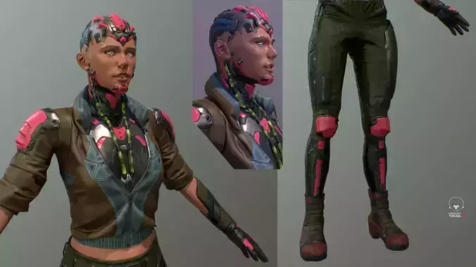 Cyberpunk girl  Low-poly 3D model