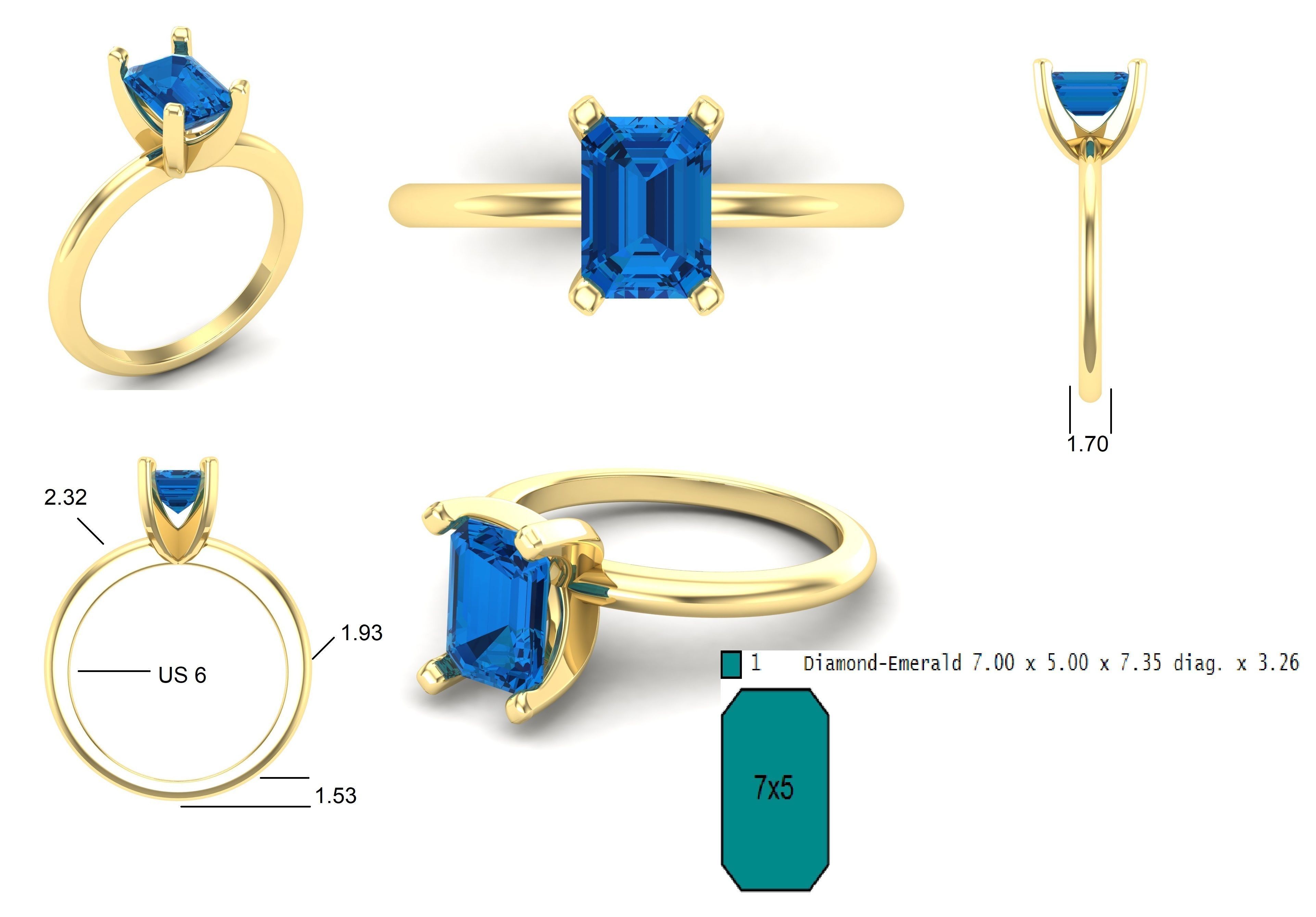 3DM Format Solitaire rectangle cut ring 3D print model_7