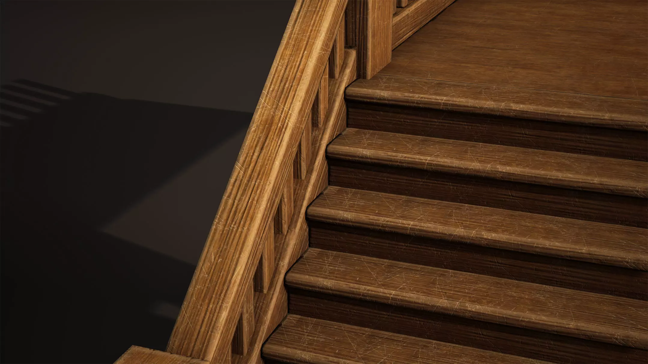 Stairs Game Ready wooden staircase Low-poly 3D model_0