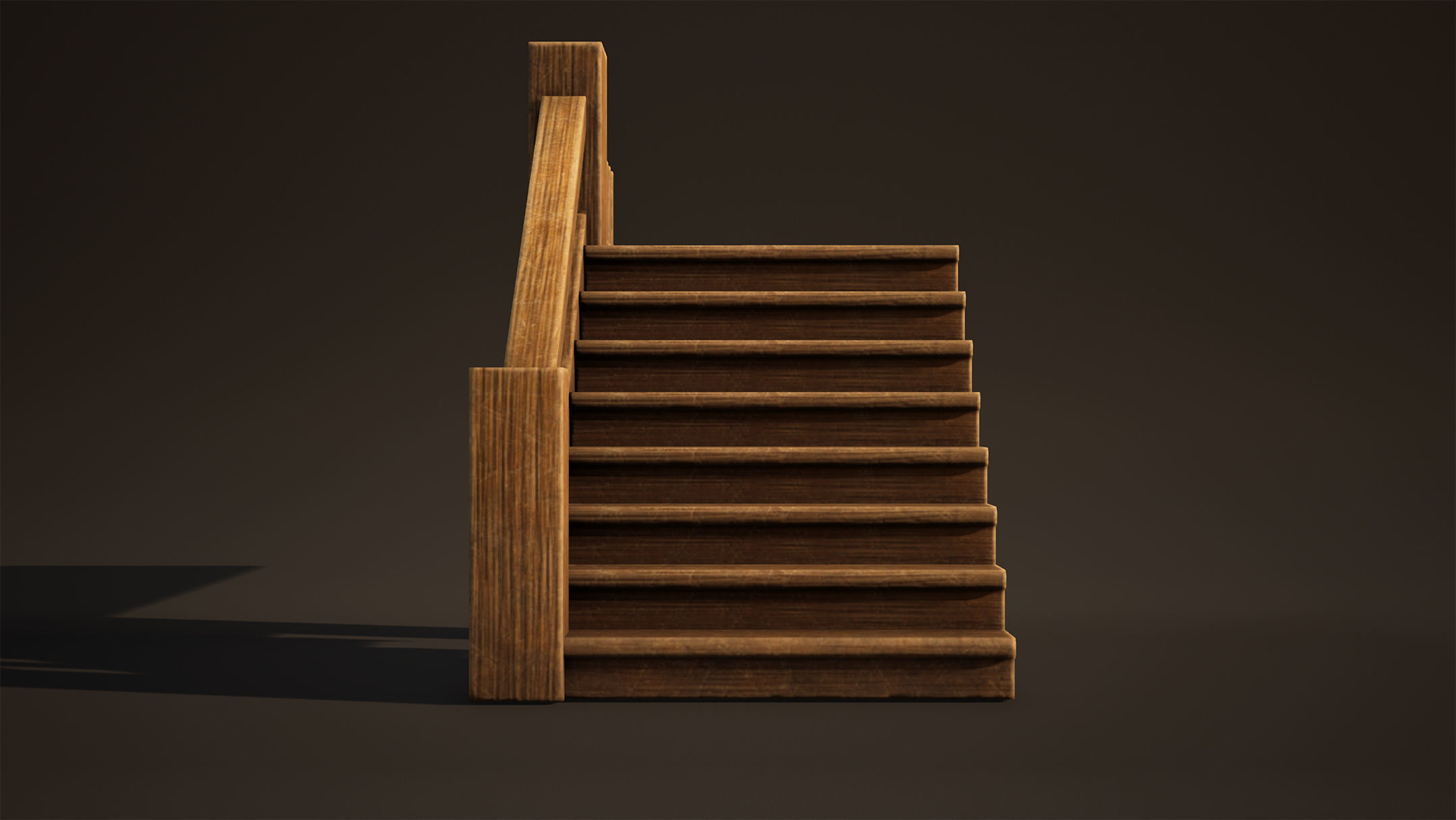 Stairs Game Ready wooden staircase Low-poly 3D model_3