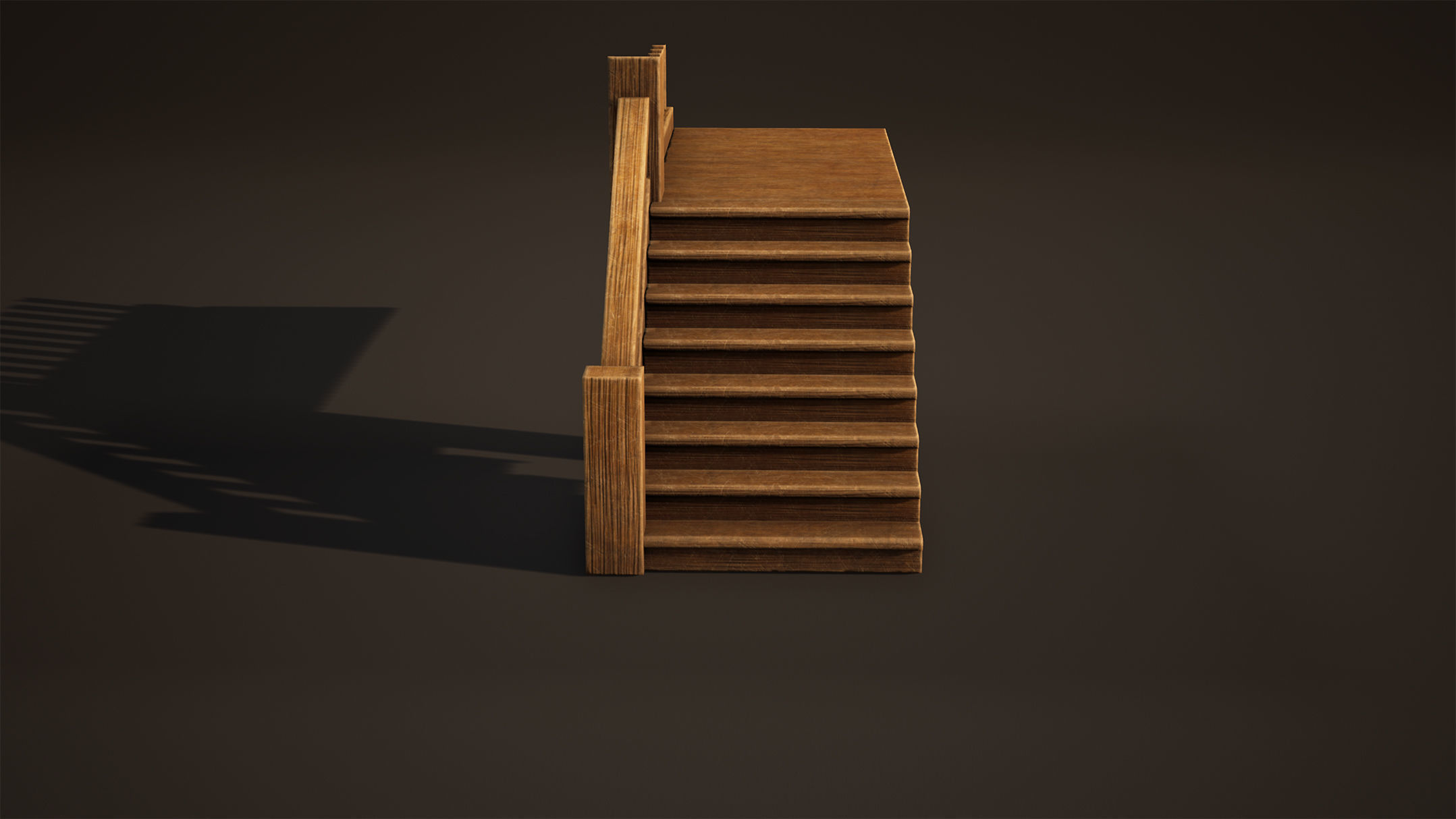 Stairs Game Ready wooden staircase Low-poly 3D model_2