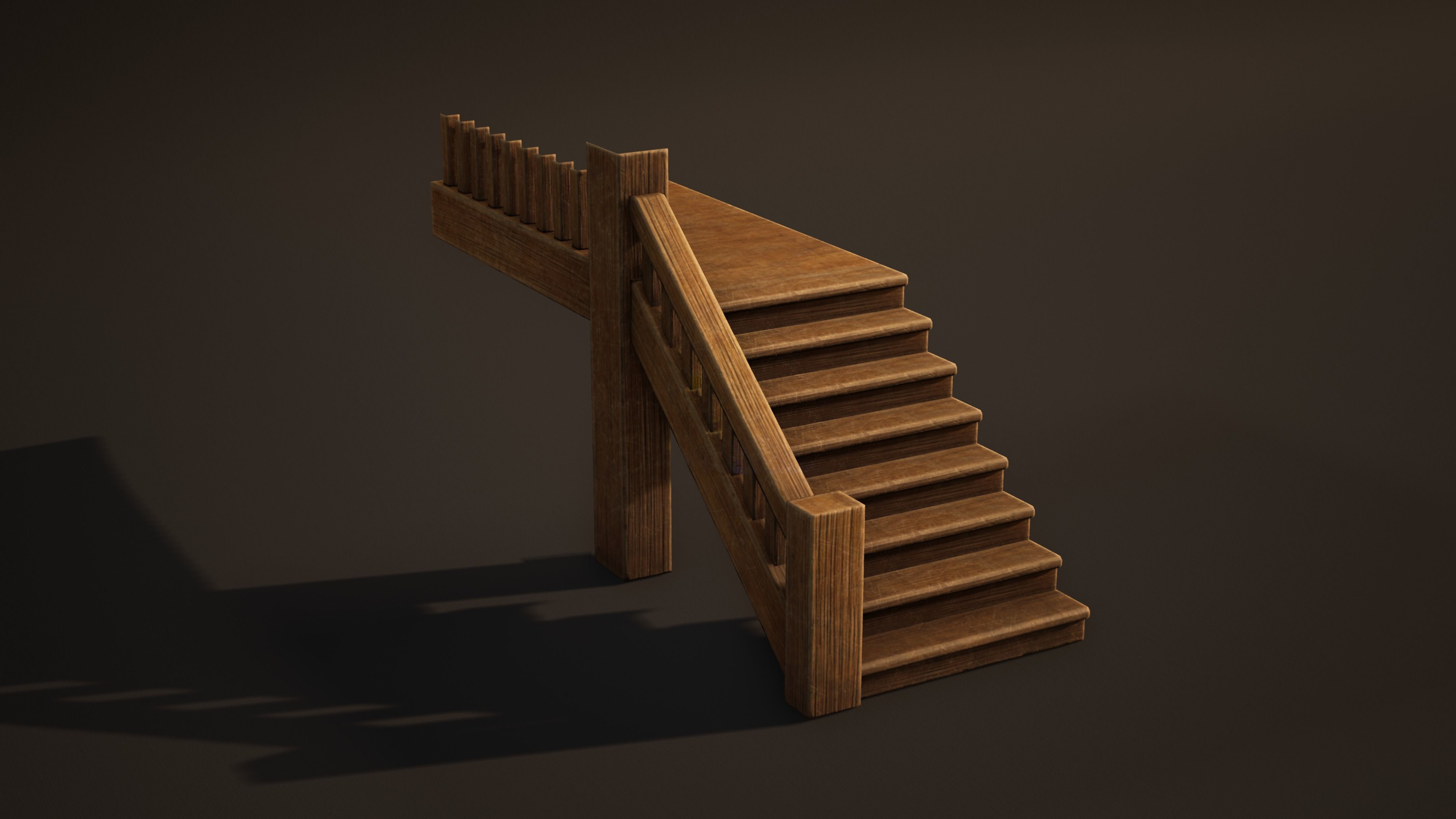 Stairs Game Ready wooden staircase Low-poly 3D model_1