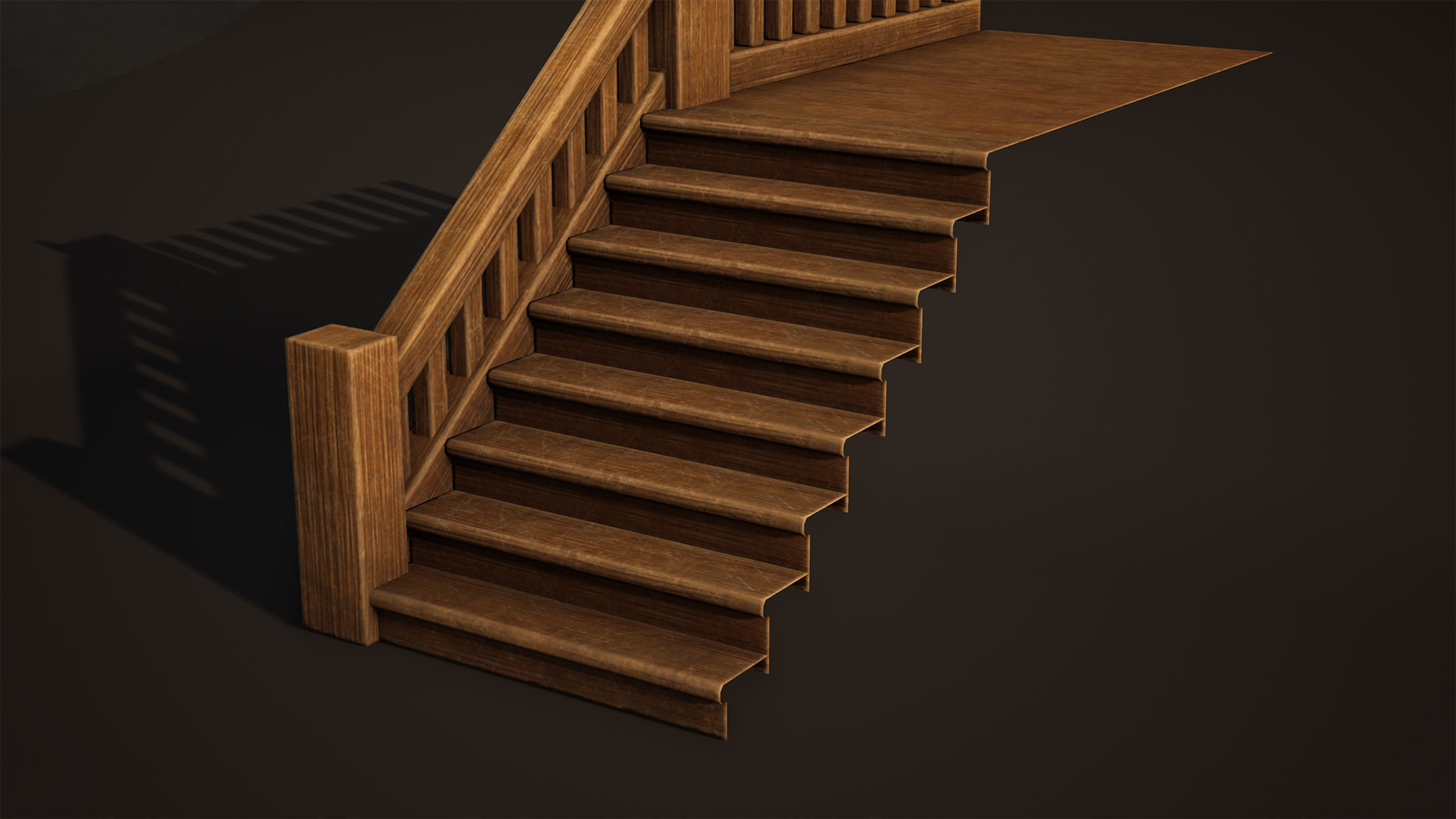 Stairs Game Ready wooden staircase Low-poly 3D model_5