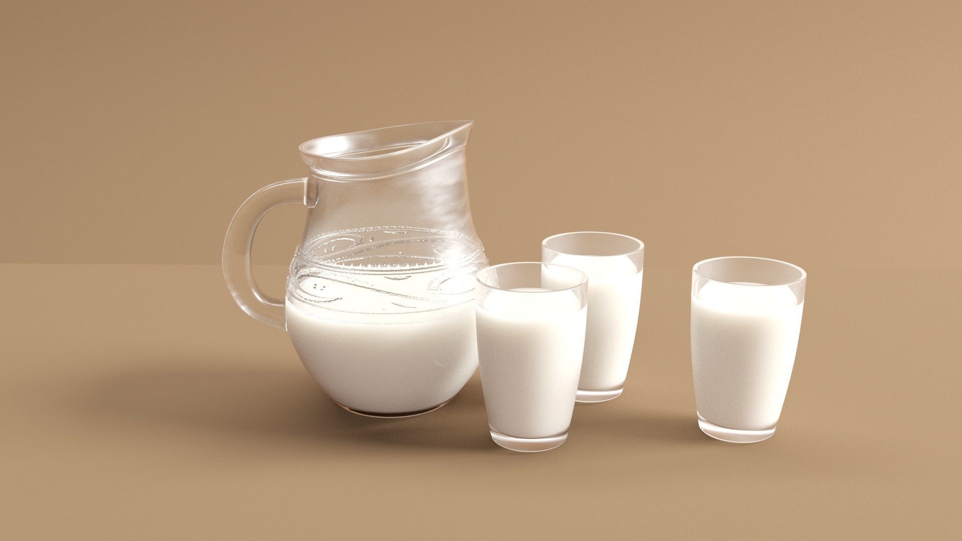 Jug and glasses with milk 3D model_2