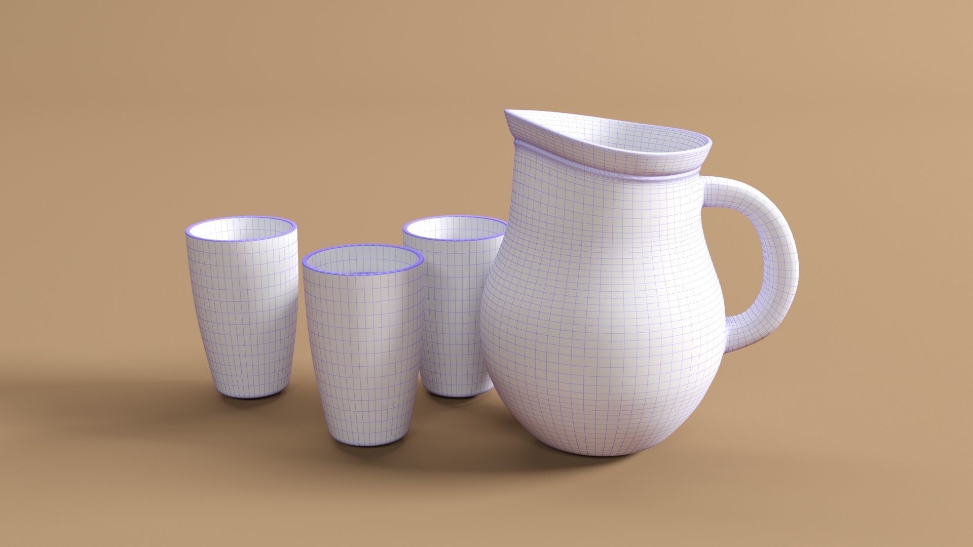 Jug and glasses with milk 3D model_4